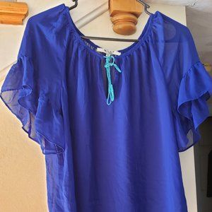 Dark Blue See Through Blouse with Bright Laces